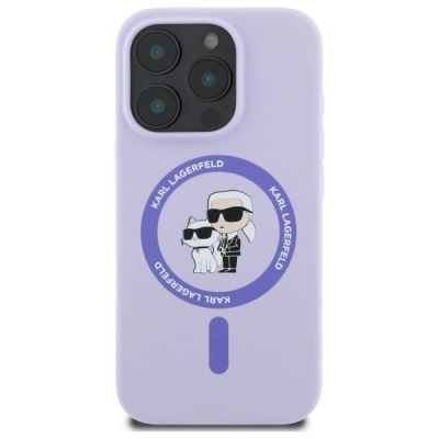 3. Karl Lagerfeld Silikon Karl&Choupette Heads Ring MagSafe Hülle für iPhone 16 Pro – Lila