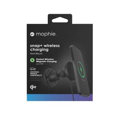 4. mophie Snap+ Kabelloses Laden mit Lüftungsschlitzen für Smartphones, Schwarz, Zigarettenanzünder, Kabelloses Laden, Schnellladen, Automatisches Laden
