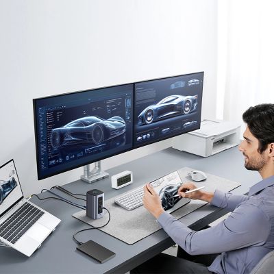 16. Baseus NU1 Air Spacemate Hub 12-in-1 USB-C Dockingstation – 2x HDMI 4K@60Hz, 2x USB-C 10 Gbit/s, 2x USB-A 5 Gbit/s, 2x USB-A (480 Mbit/s), RJ45, SD/microSD 3.0, USB-C (PD) – Grau