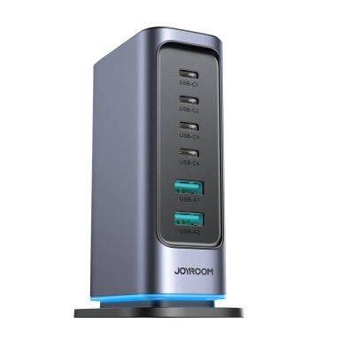 3. Joyroom JR-TCM02 Multiport-GaN-Ladegerät 65W EU 4x USB-C 2x USB-A - Dunkelgrau