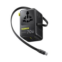 Baseus EnerCore CG11 70W 6-in-1 Reiseadapter mit einziehbarem USB-C-Kabel – Schwarz