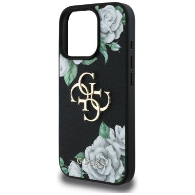 6. Guess Grained Roses Big 4G Logo iPhone 16 Pro Hülle - Schwarz