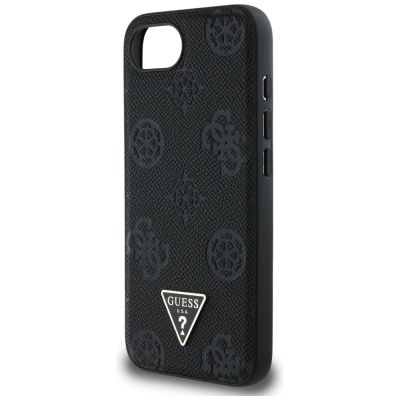 6. Guess Grained Hot Stamp Peony Triangle Logo MagSafe Case für iPhone 16e - Schwarz