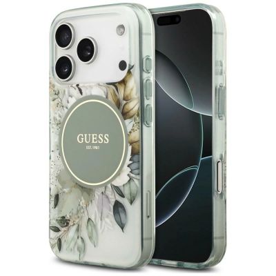 Guess IML Flower & Tonal Circle MagSafe Hülle für iPhone 18 Pro Max / 17 Pro Max – grün