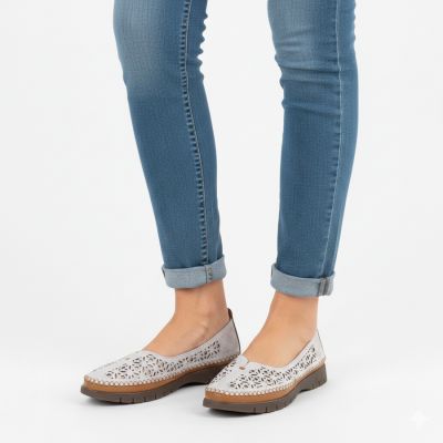 5. Damen-Lederschuhe mit Lochmuster, grau, Sergio Leone SP006