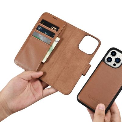 15. iCarer Wallet Case 2in1 iPhone 14 Pro Leder Flip Case Anti-RFID braun (WMI14220726-BN)