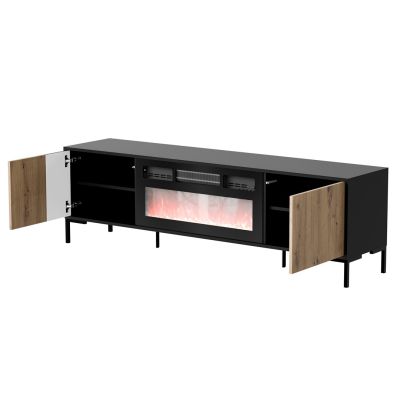 2. MERCI TV-Schrank 180x40x53,5 Schwarz/Eiche (Artisan) + Kamin