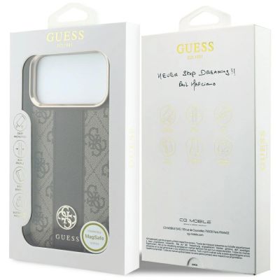 8. Guess 4G MagSafe Hülle mit gestreiften, runden und klassischen Logos für iPhone 17 Pro / 18 Pro – Braun