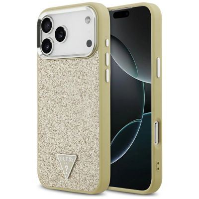 Guess Glitter Triangle Logo MagSafe Hülle für iPhone 17 Pro Max - Gold