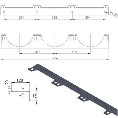2. Wandhalter für 3 Gasflaschen, max. Durchmesser 250 mm PRO-LINE-Zylinder