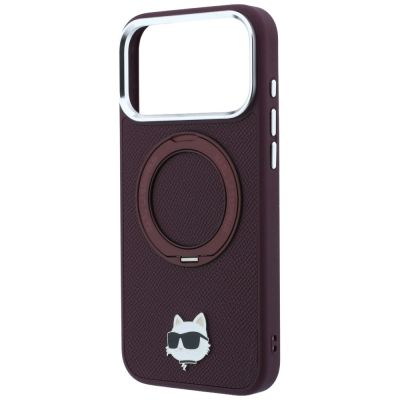 6. Karl Lagerfeld mit Ring Stand 360 Choupette Head Pin MagSafe Hülle für iPhone 18 Pro / 17 Pro - bordeauxrot