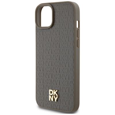 6. DKNY Leather Pattern Metal Logo MagSafe Hülle für iPhone 15 / 14 / 13 - Braun