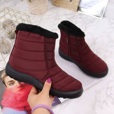 14. NEWS W EVE181C wasserdichte Schneestiefel mit Reißverschluss, Burgunderrot 