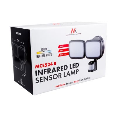 11. MACLEAN LED-Wandleuchte mit PIR-Sensor, 20 W, 1500 lm, IP65, Neutralweiß 4000 K, Schwarz MCE524 B