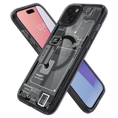 6. Spigen Ultra Hybrid Mag Case mit MagSafe für iPhone 15 Plus – Dunkelgrau (Zero One Pattern)