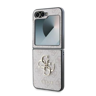 6. Guess Leder 4G Metall-Logo-Hülle für Samsung Galaxy Z Flip 6 – Rosa