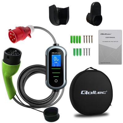 9. Qoltec Mobile Ladestation für Elektrofahrzeuge und Hybridfahrzeuge mit 2-in-1-Ladeeinstellung Typ 2 | 11 kW | 400 V | CEE 16 A | Wi-Fi | TUYA | SMART LIFE | LCD | Tragbar | Wallbox | 5 m