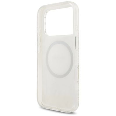7. Guess IML Flowers Electro Pearl Strap MagSafe Hülle für iPhone 17 Pro - Weiß
