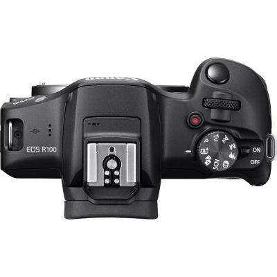 6. Canon EOS R100 spiegellose Systemkamera + RF-S 18-45mm F4.5-6.3 IS STM Objektiv, 24,1 MP, ISO-Empfindlichkeit (max.) 12800, Displaydiagonale 3,0 Zoll, WLAN-Netzwerk: Automatisch/Manuell, CMOS-Sensor, Schwarz