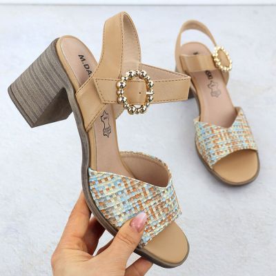Damen-Sandalen mit Flechtoptik und Blockabsatz, beige M.Daszyński MR24125-4