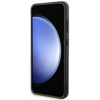 4. DKNY Leder-Monostreifen- und Metall-Logo-Hülle für Samsung Galaxy S24+ – Schwarz