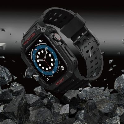 6. Schutzarmband für Apple Watch 38/40/41 mm Panzergehäuse-Armband - Schwarz