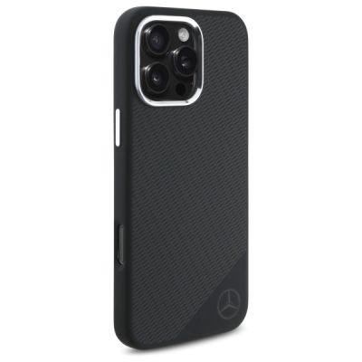 4. Mercedes MEHMP16L23SUGDK iPhone 16 Pro 6,3" schwarz/schwarz Hardcase Silikon Ton in Ton Logo Holzmuster MagSafe