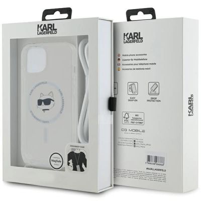 7. Karl Lagerfeld IML Choupette Head&Cord MagSafe Hülle für iPhone 15 / 14 / 13 – transparent