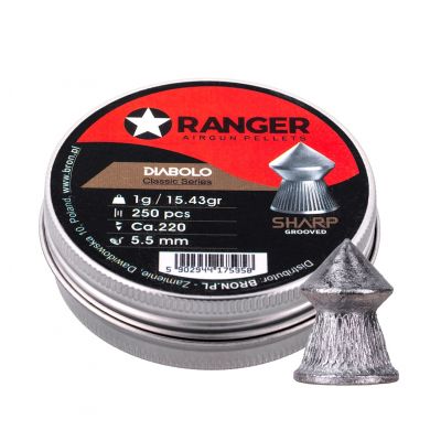 4. 5,5 mm RANGER Diabolo Classic Sharp Grooved Diabolo, geriffelte Spitze, 250 Stück, 1,00 g