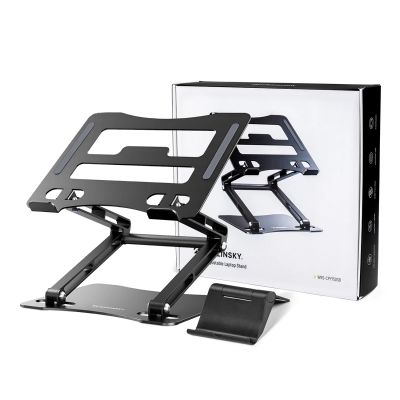5. Wozinsky WRS-CPY75DSB Laptop- und Tablet-Ständer aus Aluminium + gratis Smartphone-Ständer – Schwarz