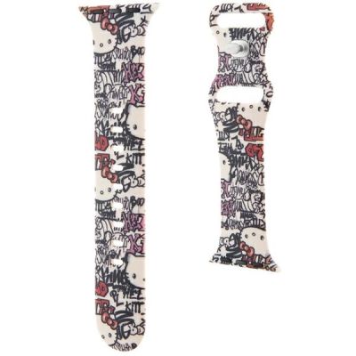 3. Hello Kitty Silicone Tags Graffiti-Armband für Apple Watch 38/40/41 mm – Beige