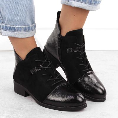 18. Damen-Wildleder-Stiefeletten, gefüttert, schwarz M.Daszyński MR2458-7