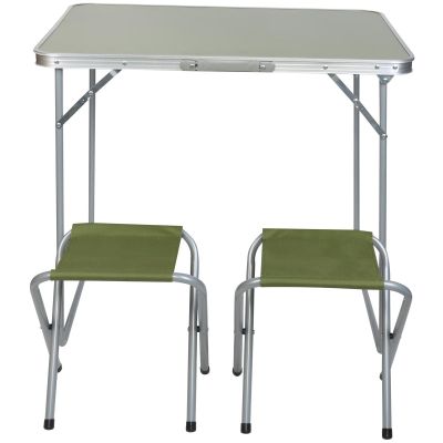 3. Klappbarer Campingtisch 80x60x70cm und 2 Stühle, grün