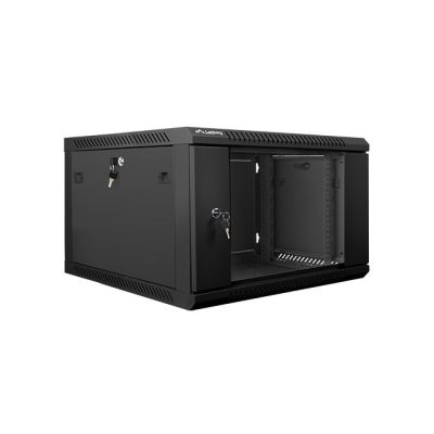 7. Lanberg WF01-6606-10B einteiliger Schrank (6 HE; 368 mm / 600 mm / 600 mm; Wandmontage; Glas; 19 Zoll; schwarz)