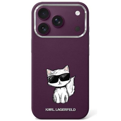 Karl Lagerfeld Smooth Choupette Sketch MagSafe Hülle für iPhone 17 Pro / 18 Pro - bordeauxrot