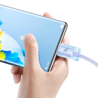 3. Baseus Crystal Shine Series Kabel USB-Kabel für schnelles Aufladen und Datenübertragung USB Typ A - USB Typ C 100 W 1,2 m lila (CAJY000405)