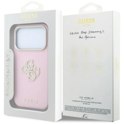 8. Guess Smooth & Big Strass Logo Hülle für iPhone 18 Pro Max / 17 Pro Max - Pink