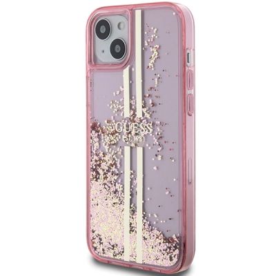 2. Guess Liquid Glitter Gold Stripes Hülle für iPhone 15 Plus / 14 Plus – Rosa
