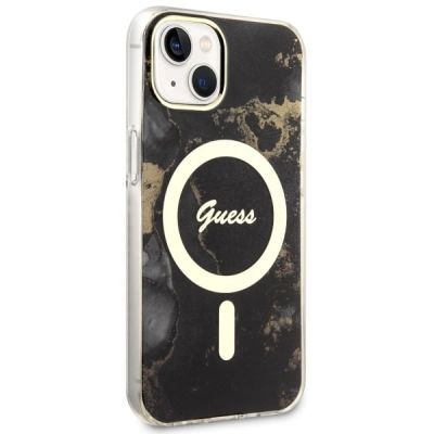 4. Guess, GUHMP14MHTMRSK iPhone 14 Plus 6,7" schwarz/schwarzes Hardcase Golden Marble MagSafe
