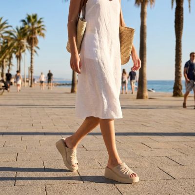 7. Beige Leder-Keilsandalen für Damen, Modell Vinceza 66949