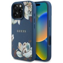 Guess Grained Printed Flower Pattern MagSafe Case für iPhone 16 Pro Blau