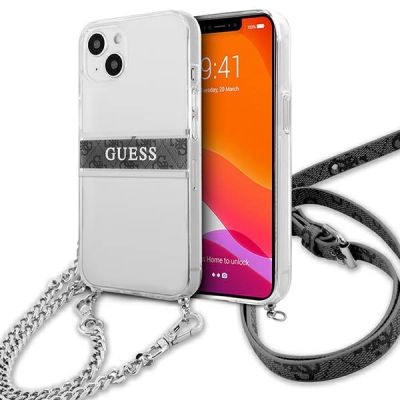 Guess GUHCP13SKC4GBSI iPhone 13 mini 5.4" Transparentes Hartschalenetui 4G Graues Armband Silberne Kette