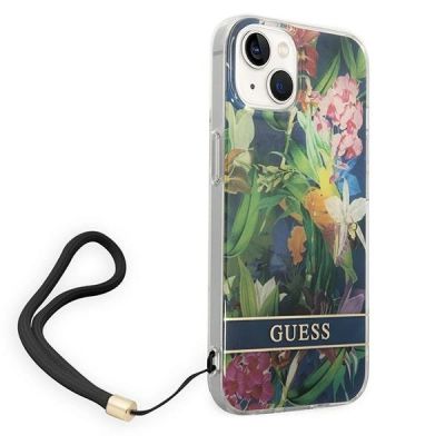 3. Guess GUOHCP14SHFLSB iPhone 14 6.1 "blau / blauer Hardcase Flower Strap