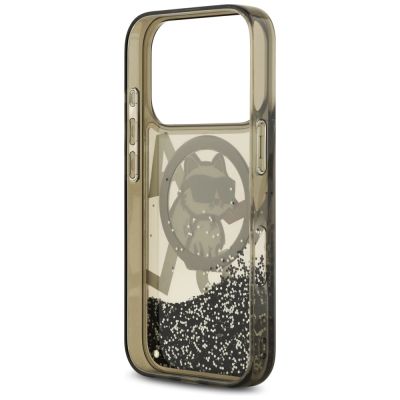 7. Karl Lagerfeld Liquid Glitter Choupette Logo MagSafe Hülle für iPhone 17 Pro - Schwarz