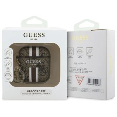 3. Guess GUA2P4RPSW AirPods 1/2-Abdeckung braun/braun 4G-Charm mit bedruckten Streifen