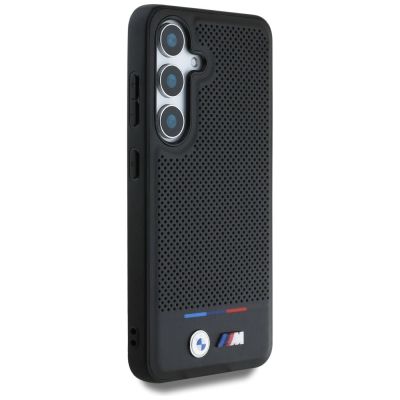 4. BMW Leder Tricolor Stripe MagSafe Hülle für Samsung Galaxy S25+ - Schwarz