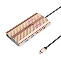 Orico XDR 12-in-1 RGB USB-C Dockingstation (USB-A, USB-C PD, 100 W, 2x HDMI 4K 60 Hz, VGA, RJ45, Gigabit-SD- und microSD-Kartenleser) – Roségold