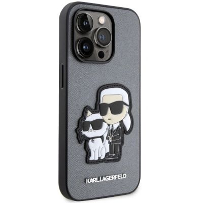 4. Karl Lagerfeld Saffiano Karl & Choupette Hülle für iPhone 14 Pro 6 - Silber