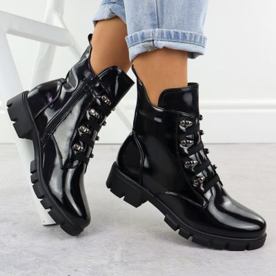 5. Damen-Lackleder-Winterboots im Worker-Stil, schwarz, M.Daszyński MR23123