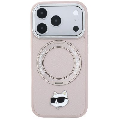 3. Karl Lagerfeld with Ring Stand 360 Choupette Head Pin MagSafe Hülle für iPhone 18 Pro Max / 17 Pro Max – Rosa